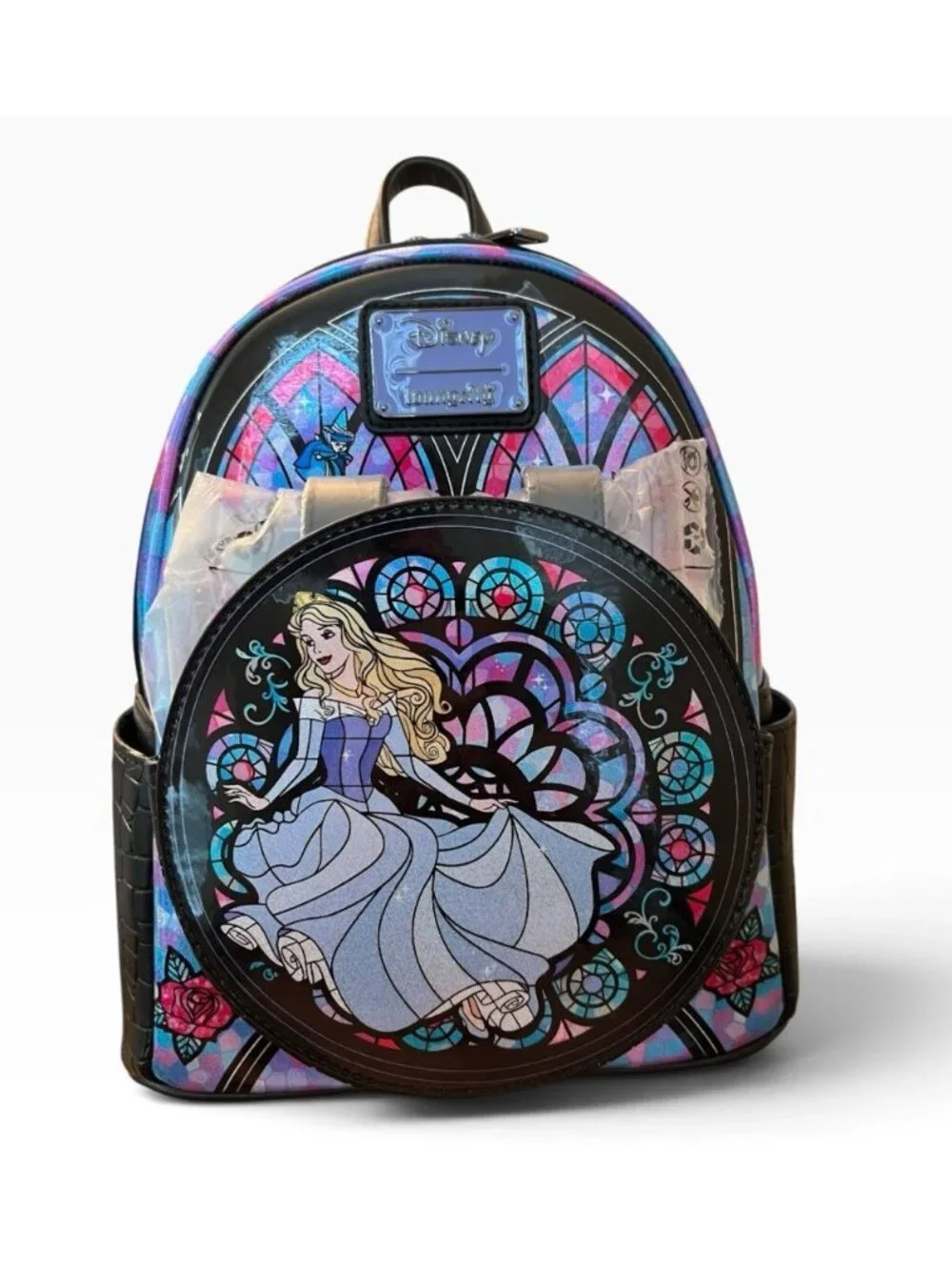 Loungefly Sleeping Beauty Aurora  Stained Glass Mini Backpack W Ear Holder NWT